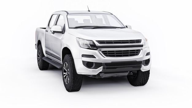 White pickup car on a white background 3d rendering