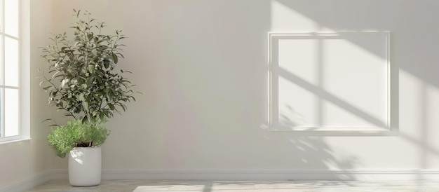 Photo of a white picture frame on a wall in a bright and simple modern interior