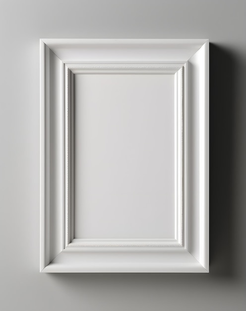 A white picture frame on a wall with the word art on it.