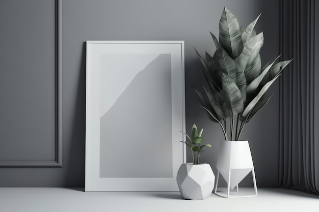 A white picture frame with a plant in it