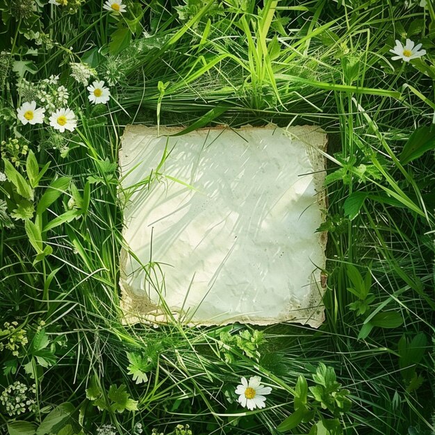 a white piece of paper is laying in the grass