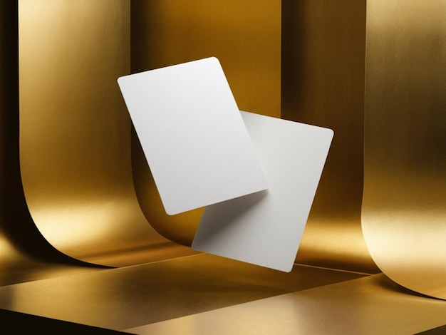 a white piece of paper is placed on a gold surface
