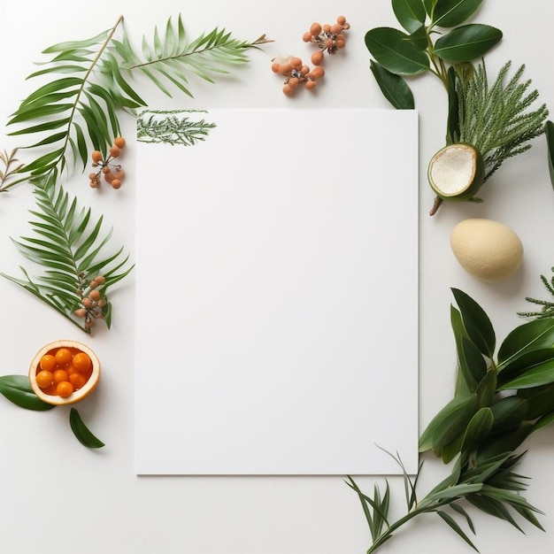 A white piece of paper with a green plant on it