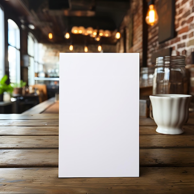 Photo a white piece of paper on a wooden table with a white card on it