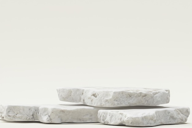 white pieces of stone slabs forming a product podium for product display mockup for exhibitions