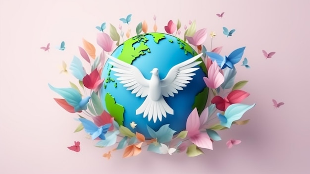 Photo white pigeon flying over earth planet vector