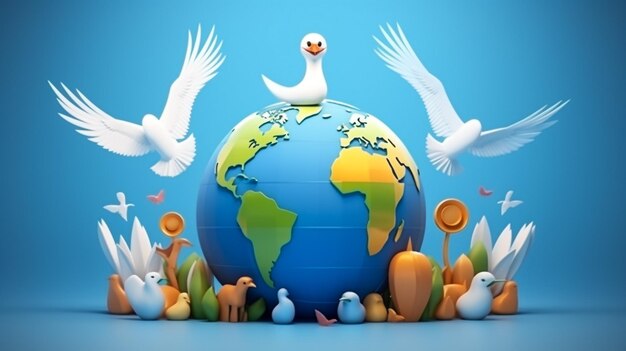 White pigeon flying over earth planet vector