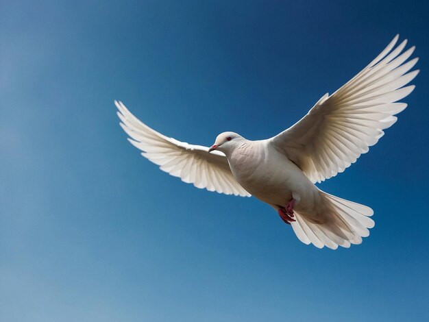 White pigeon of peace in the blue sky