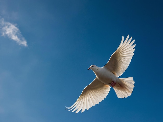 White pigeon of peace in the blue sky