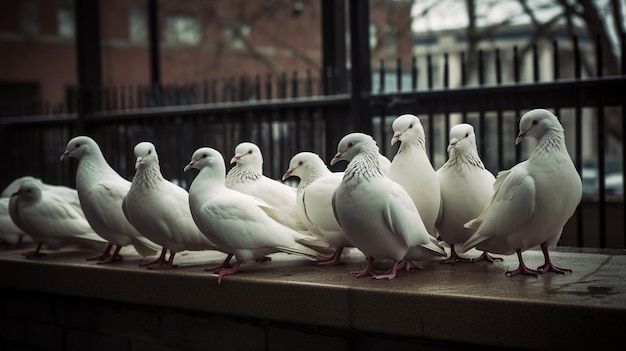 White pigeons flying in the bright sky set