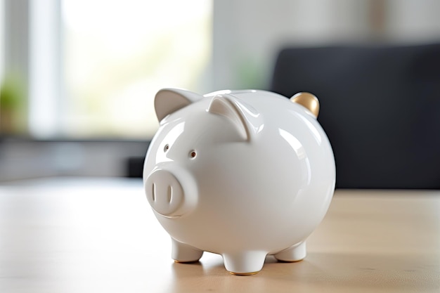 Photo white piggy bank bright and airy aesthetics blurred backdrop