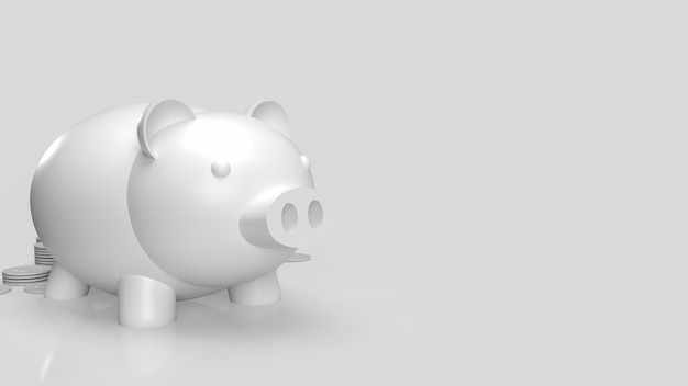 The white piggy bank and coins on clear background 3d rendering