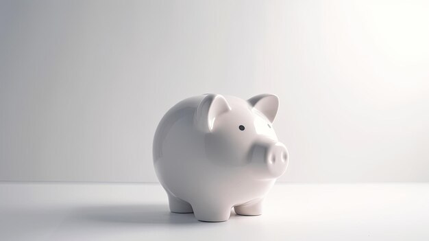 A white piggy bank on white background with copyspace with Generative AI Technology