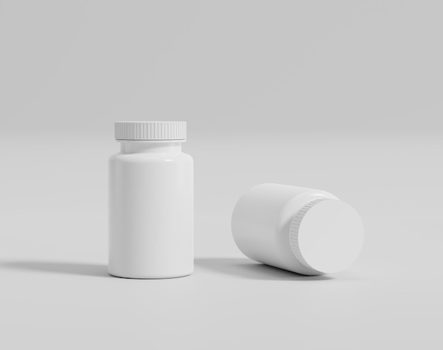 White pill case, round plastic container, 3d rendering, 3d illustration