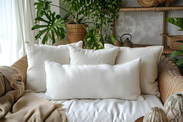 A white pillow on a couch