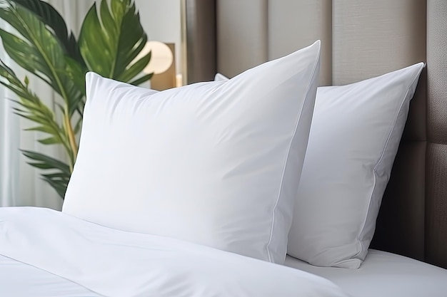 White pillow on hotel bedroom bed providing comfort and enhancing interior decor