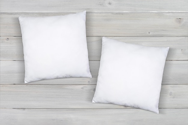 White Pillow Mockup on Contemporary Wood Background