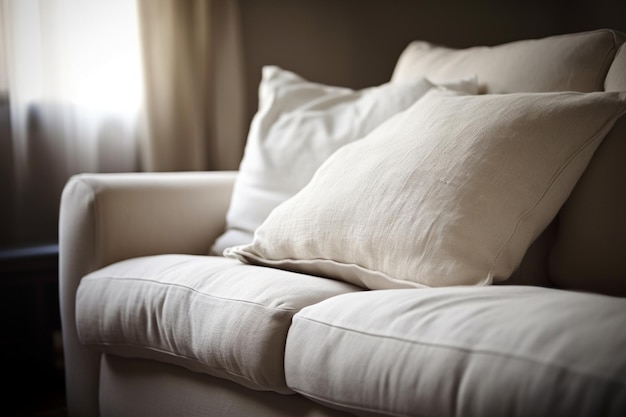 White pillow on sofa in living room closeup