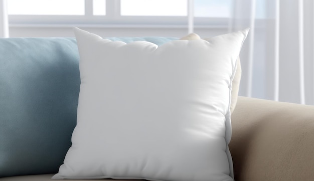 White pillow on the sofa mockup