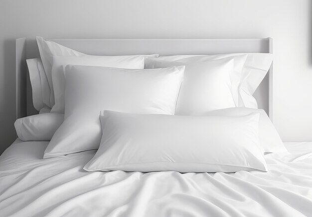 Photo white pillows on a empty bed in a hotel room