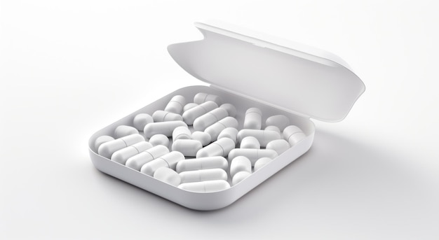 White Pills in Blister Pack on Plain Background