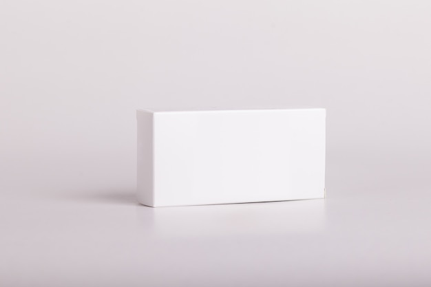 White pills box. Plastic bottles. Drugs box mock-up. Medical blank cardboard. Pills bottle. Mockup.