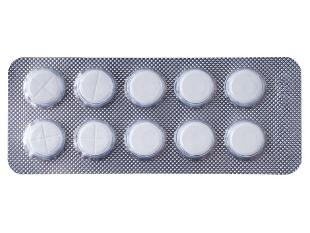 white pills in a grey blister pack closeup