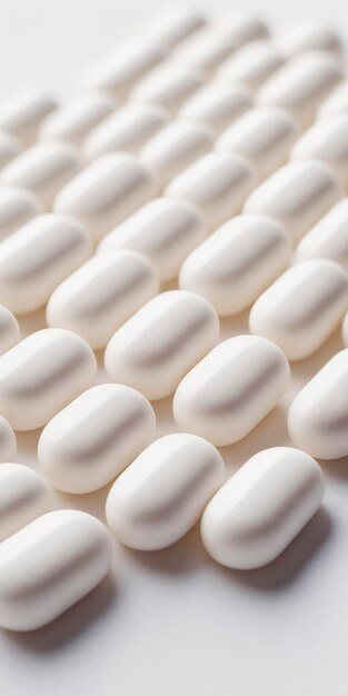 Photo white pills on white background