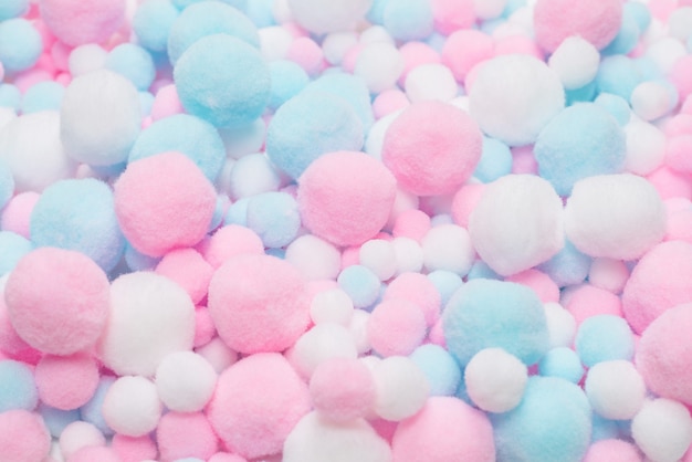 Photo white, pink and blue soft pompons
