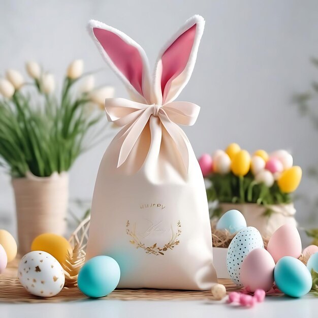 a white and pink easter egg with a white bow on it