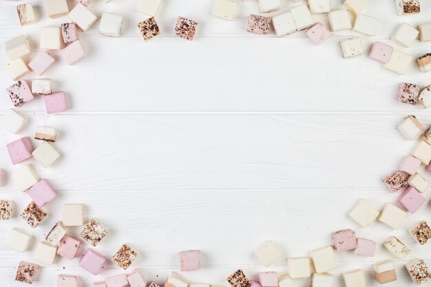 White and pink marshmallow cubes