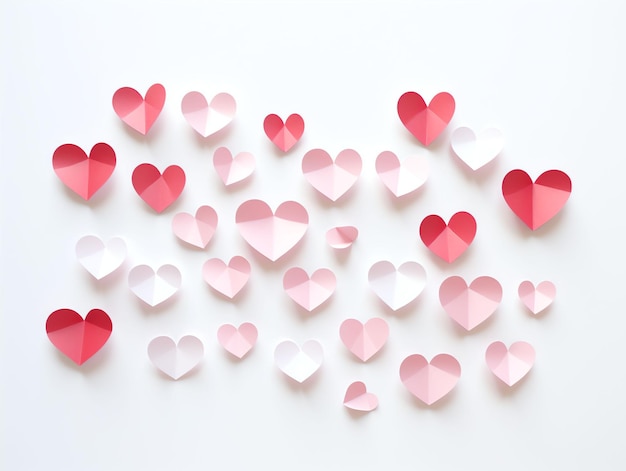 white and pink paper cut hearts on a plain white background