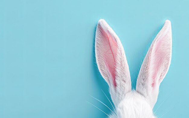 White and Pink Rabbit Ears Standing Tall Against a Soft Blue Background