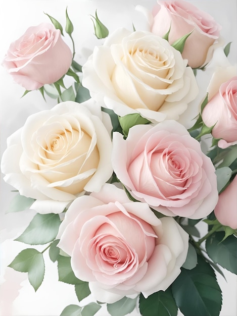 White and pink roses painting background