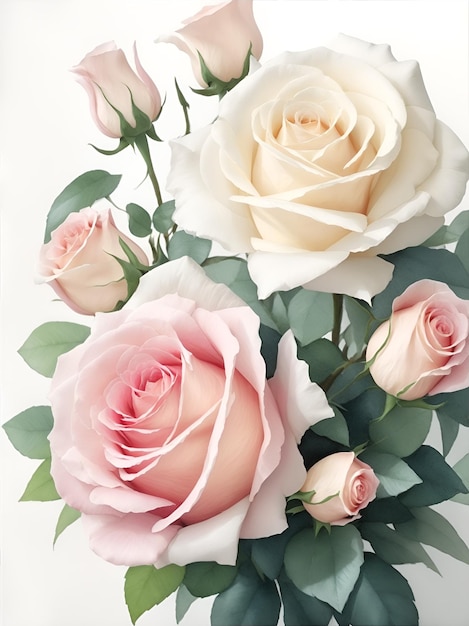 White and pink roses painting background
