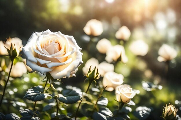 Photo white and pink roses in the sunlight