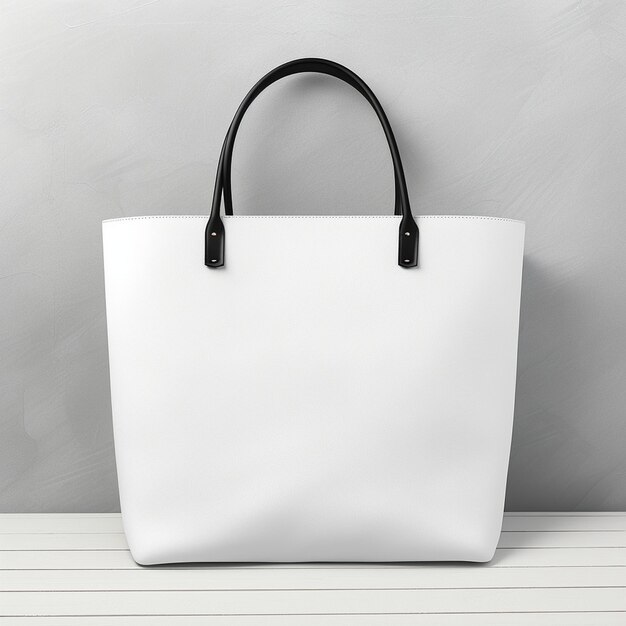 Foto borsa tote bianca semplice con mockup manico nero