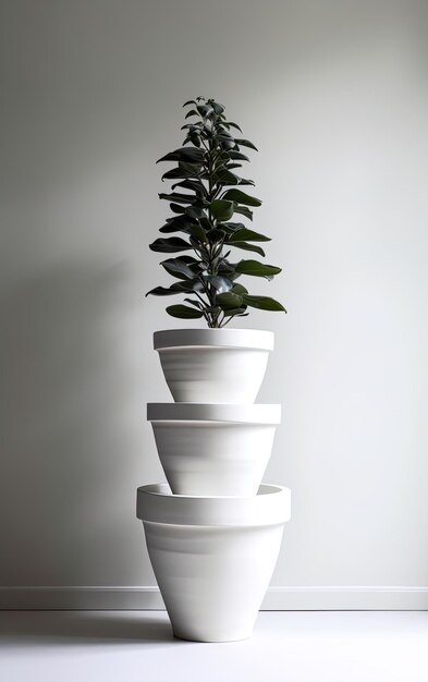 A white plant is stacked on top of a white planter.