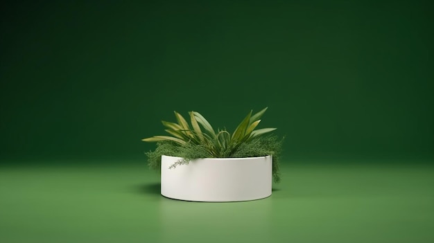 A white planter with a green background and the word " green " on it.