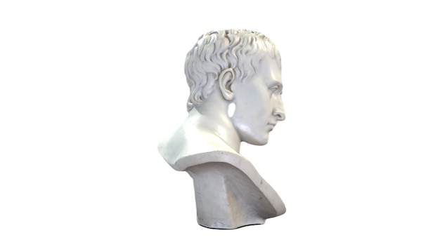 A white plaster bust of a roman bust