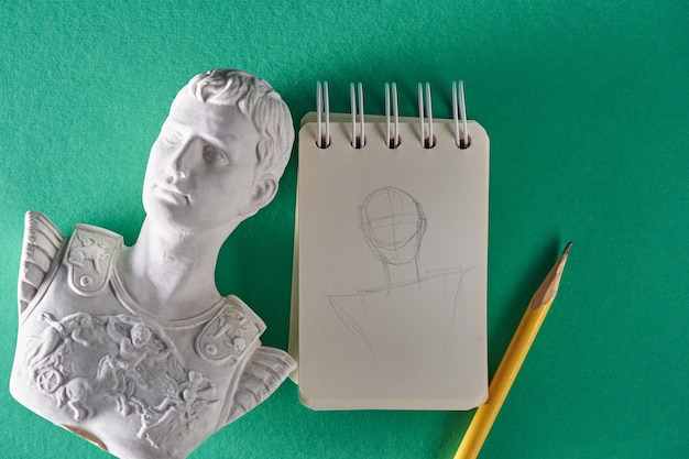 White plaster sculture using as art material for drawing guide