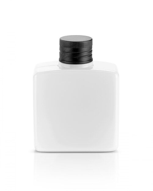 Photo white plastic bottle for cosmetic or toiletry product