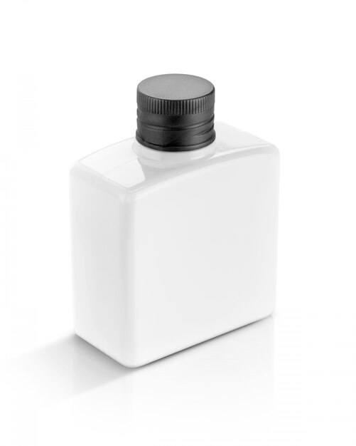 Photo white plastic bottle for cosmetic or toiletry product