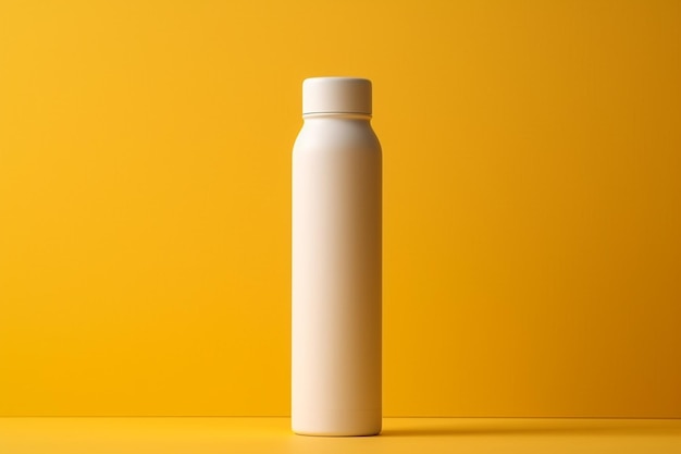 White plastic bottle on a light yellow background mockup for design