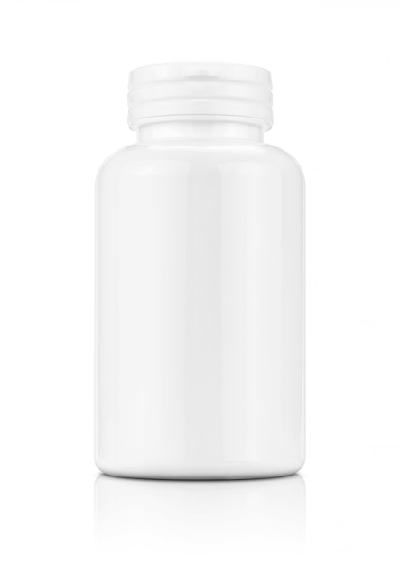 White plastic bottle for supplement product isolated