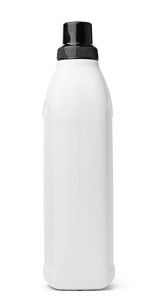 白い背景で隔離の洗浄液の白いプラスチックボトル