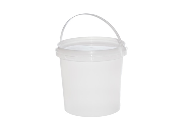 Photo white plastic bucket with handle on white background isolated