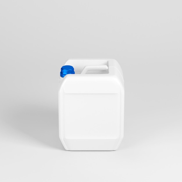 Photo white plastic canister jerry can with blue lid 3d rendering