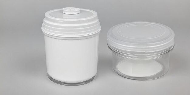 写真 明るい背景の白いプラスチックの容器