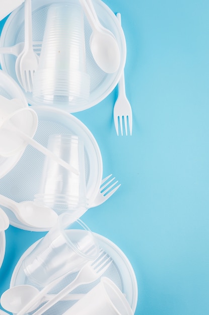 White plastic disposable tableware